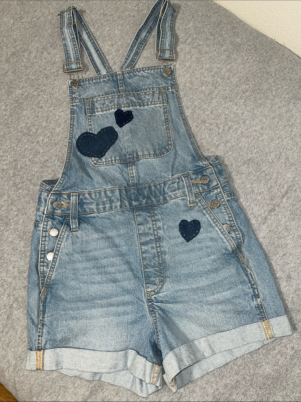 Bdg Denim Bib Shortalls Short Overalls Womens 27 Heart Patchwork Indie Cottage